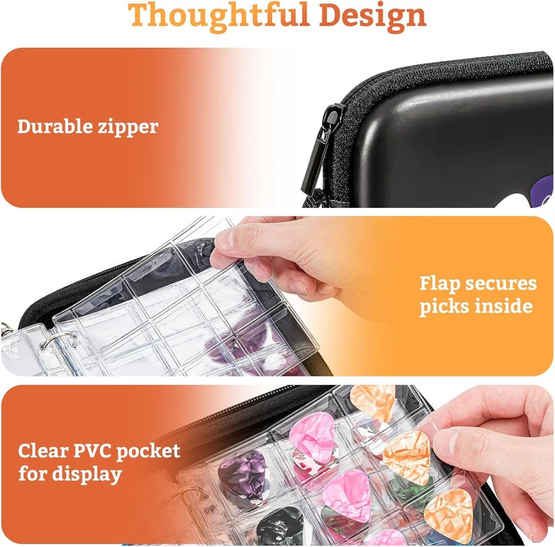 Procase Guitar Pick Case, Pick Holder Stores 84 pcs Guitar Picks Collection Pick Storage Album Book Pick Display Water-Resistant, Durable EVA Material Bag for Guitar Player -Black - Image 2